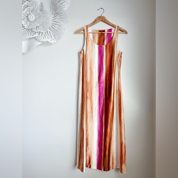 Alfani Rainbow Color Block Striped Silky Satin Soft Midi Maxi Dress Fuchsia Lux - Picture 3 of 10